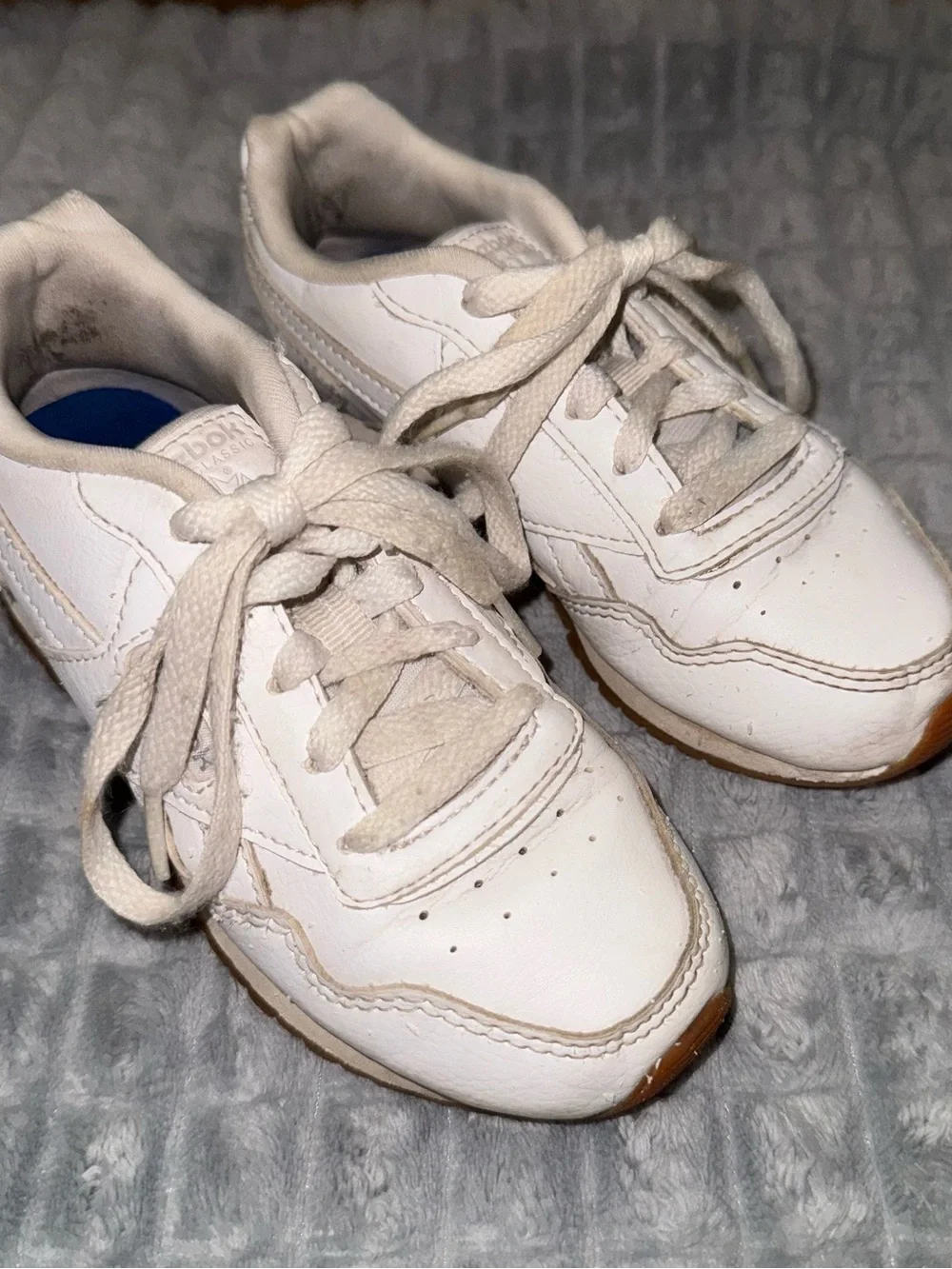 Reebok White and Gum Kids Leather Sneakers
